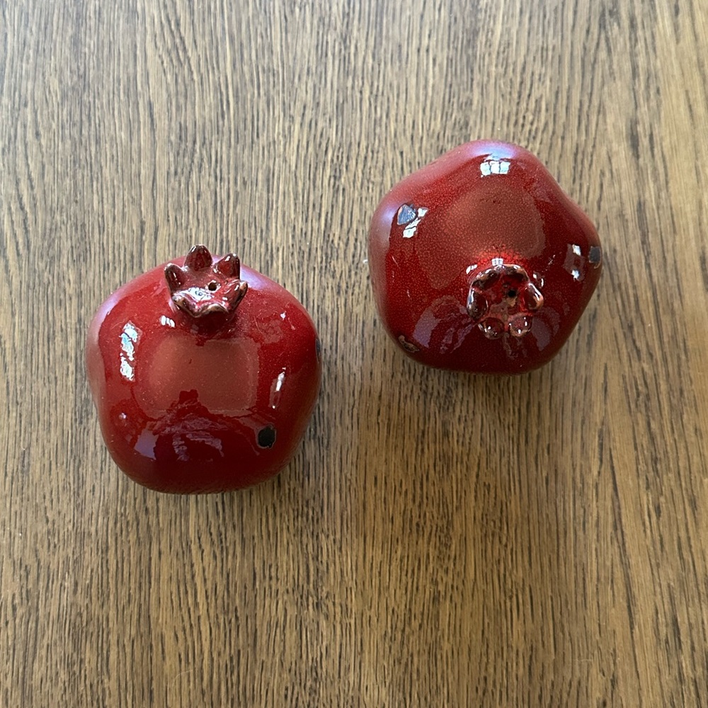2 Red Ceramic Pomegranate Decor